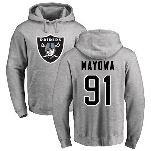 Men Oakland Raiders Ash Benson Mayowa Name and Number Logo NFL Football #91 Pullover Hoodie Sweatshirts->nfl t-shirts->Sports Accessory